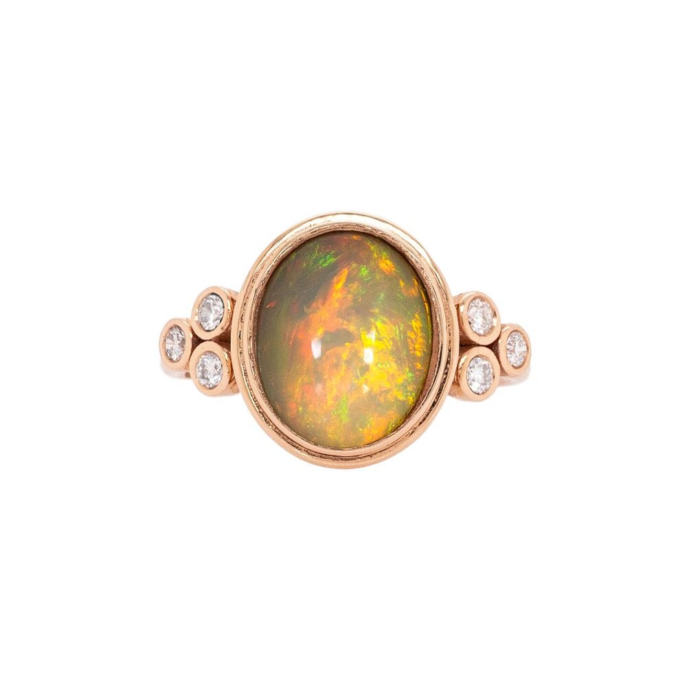 2.3cts Opal Ring in Solid 14K Rose Gold with Diamond Accents